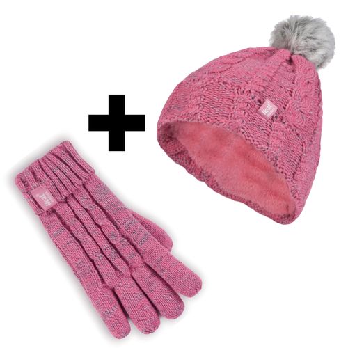 Kit Gorro Pompom e Luva térmica feminino Roll Up Heat Holders