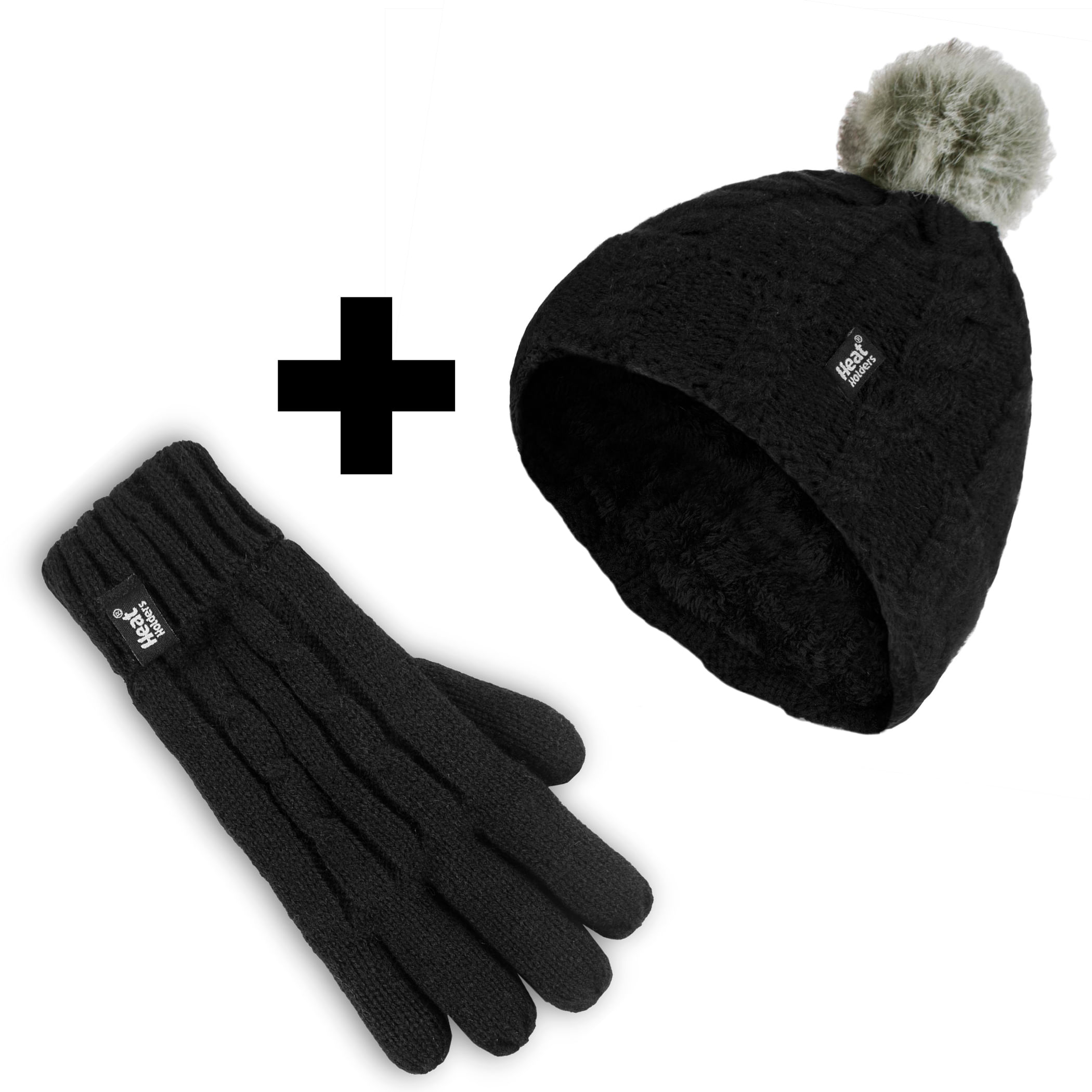 Kit Gorro Pompom e Luva térmica feminino Roll Up Heat Holders