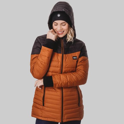 Casaco Longo Feminino puffer Davos de Pluma Ultralight Alpine com capuz removível