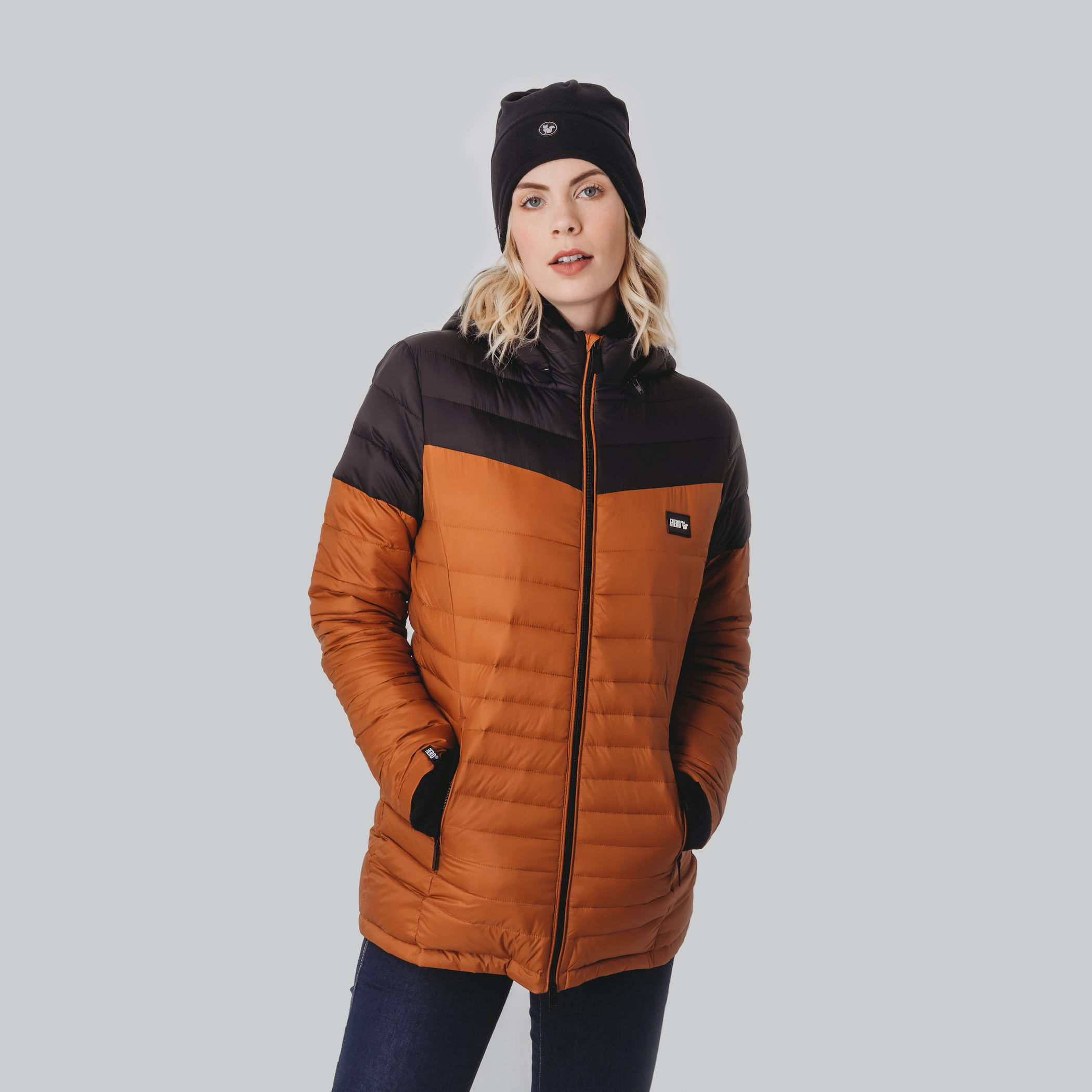 Casaco Longo Feminino puffer Davos de Pluma Ultralight Alpine com capuz removível