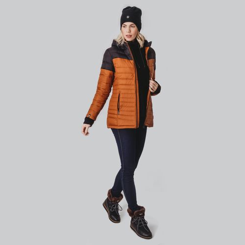 Casaco Longo Feminino puffer Davos de Pluma Ultralight Alpine com capuz removível