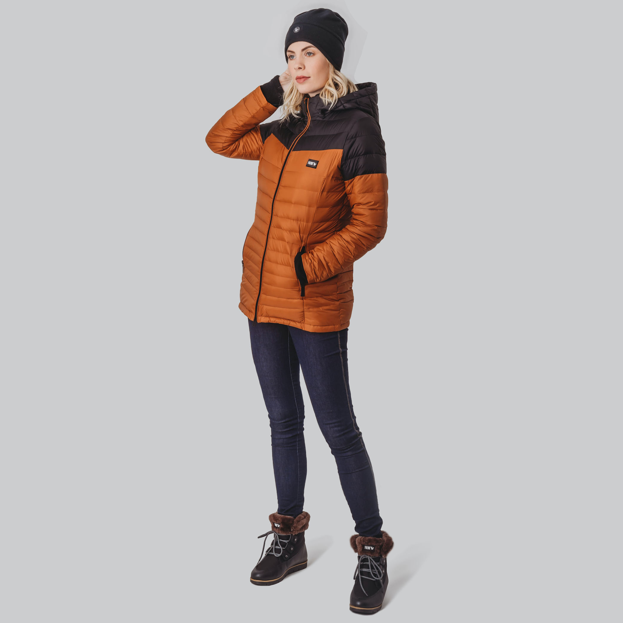 Casaco Longo Feminino puffer Davos de Pluma Ultralight Alpine com capuz removível