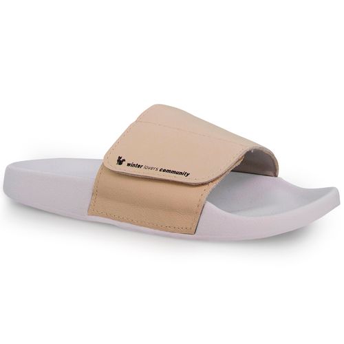 Chinelo Feminino Slide Adapt Leather Off White  Ref.: 22400C