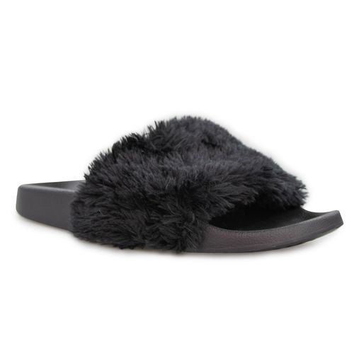 Chinelo Feminino Slide Fancy com pelos Ref.:22551 Black Edition