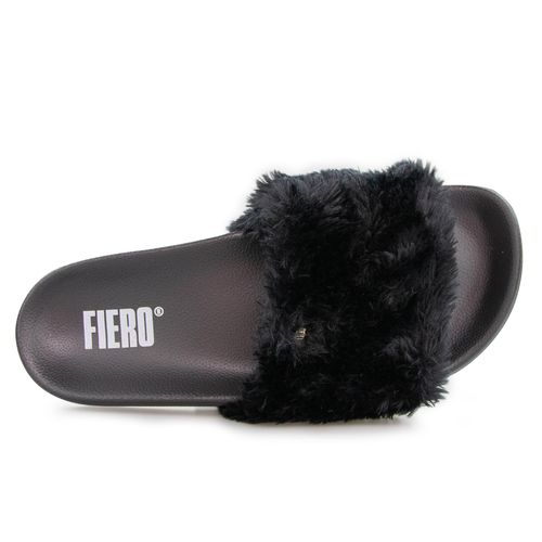 Chinelo Feminino Slide Fancy com pelos Ref.:22551 Black Edition