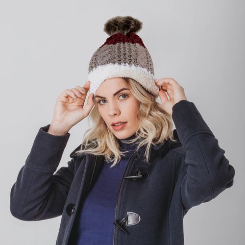 Gorro Feminino para o frio intenso forrado em lã com pompom forrado em lã Copenhague