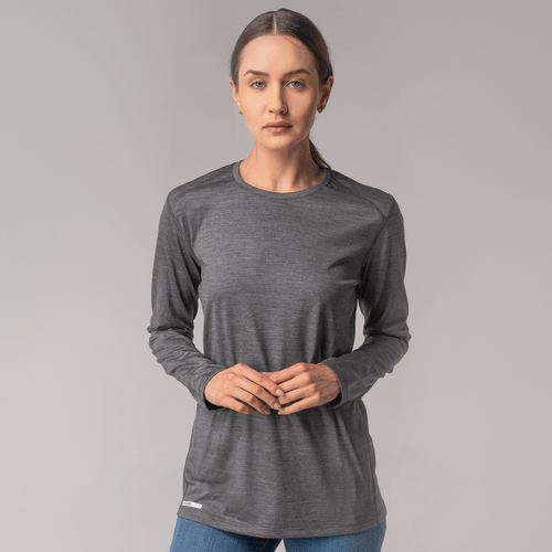 Camiseta feminina em lã merino manga longa