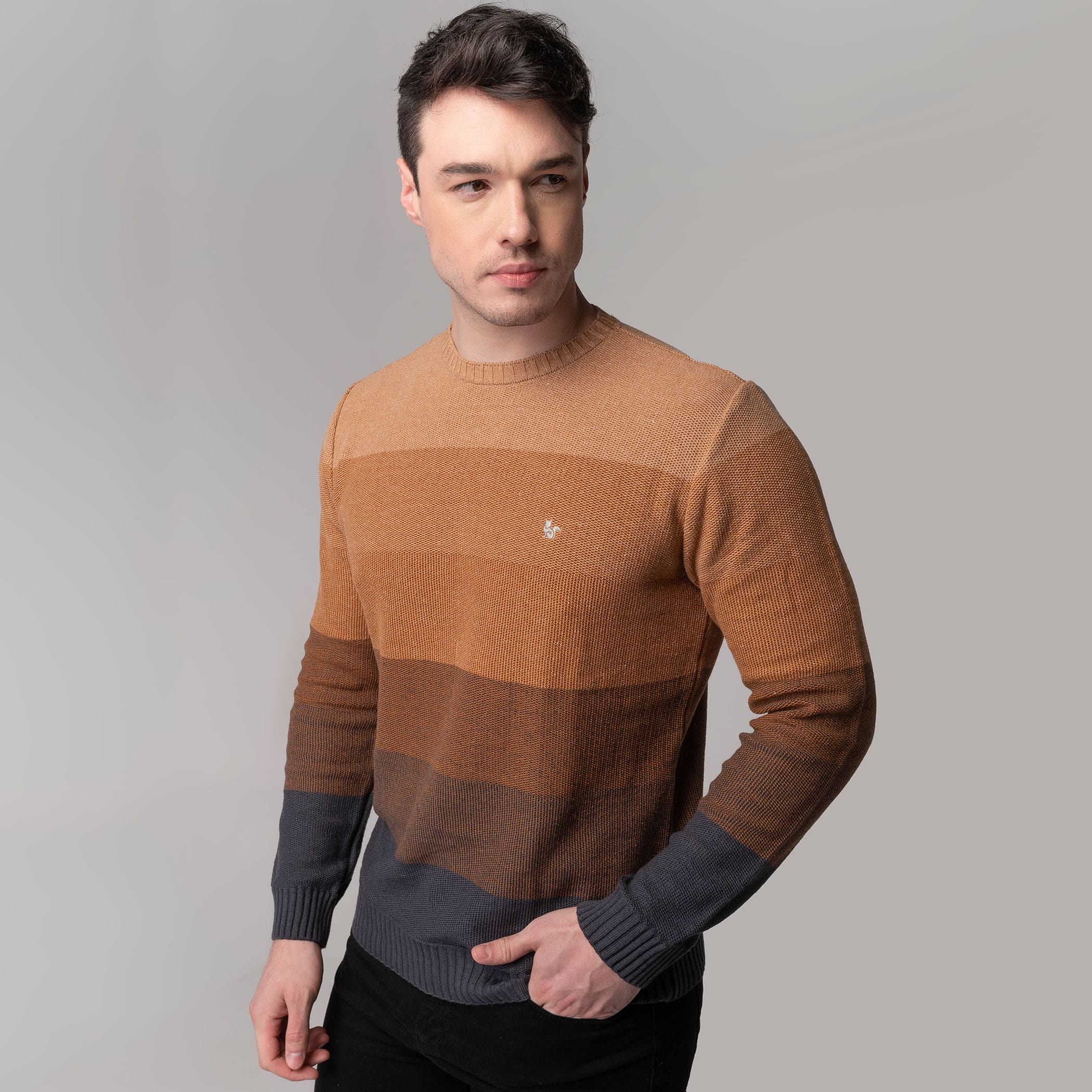 Suéter masculino em tricô degradê Manchester gola redonda