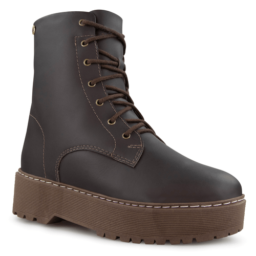 Bota Feminina coturno forrada em lã sintética Flatform Lace Ref.:23304