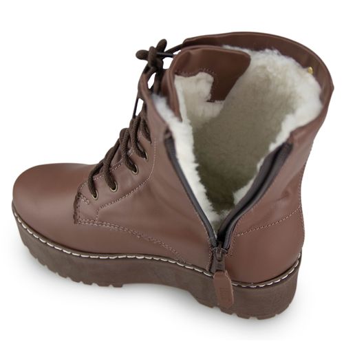 Bota Feminina coturno forrada em lã sintética Flatform Lace Ref.:23304