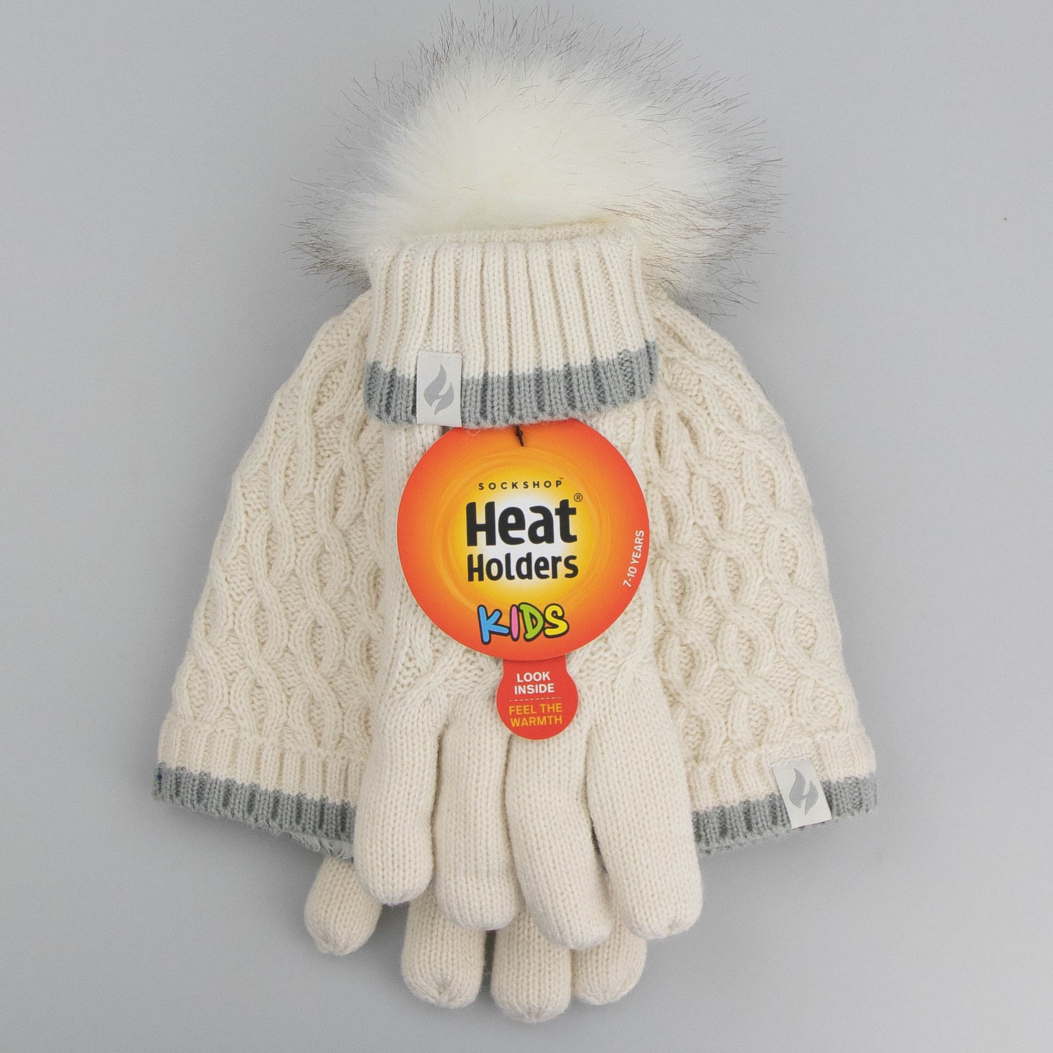 Kit Gorro Pompom e Luva térmica feminino Roll Up Heat Holders 7 a 10 anos