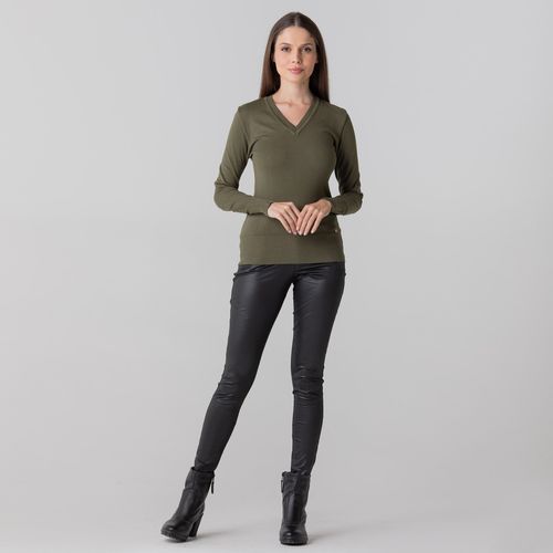 Suéter Feminino Tricô Premium Gola V Veneza