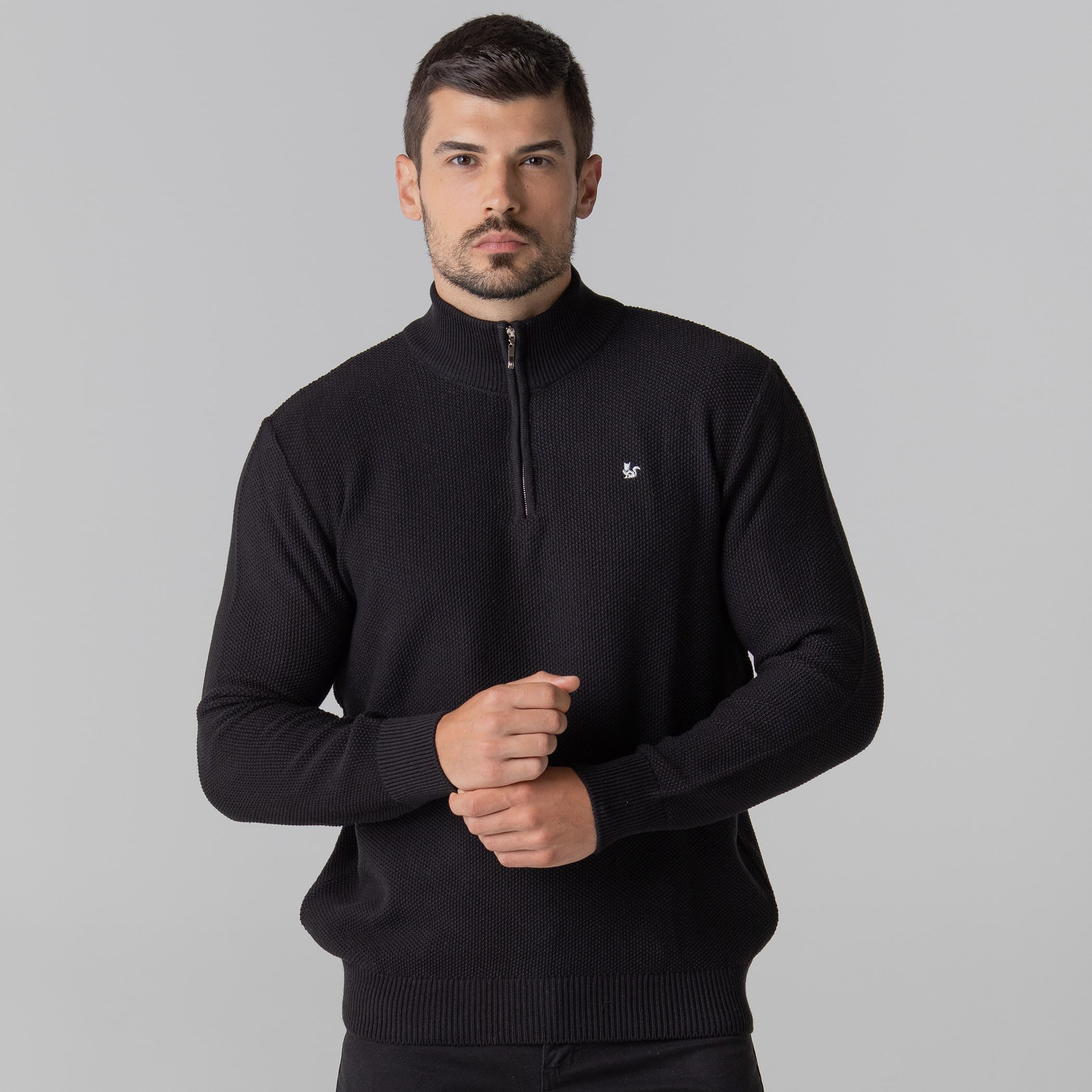 Suéter masculino Lancaster em tricô premium meio zíper gola alta