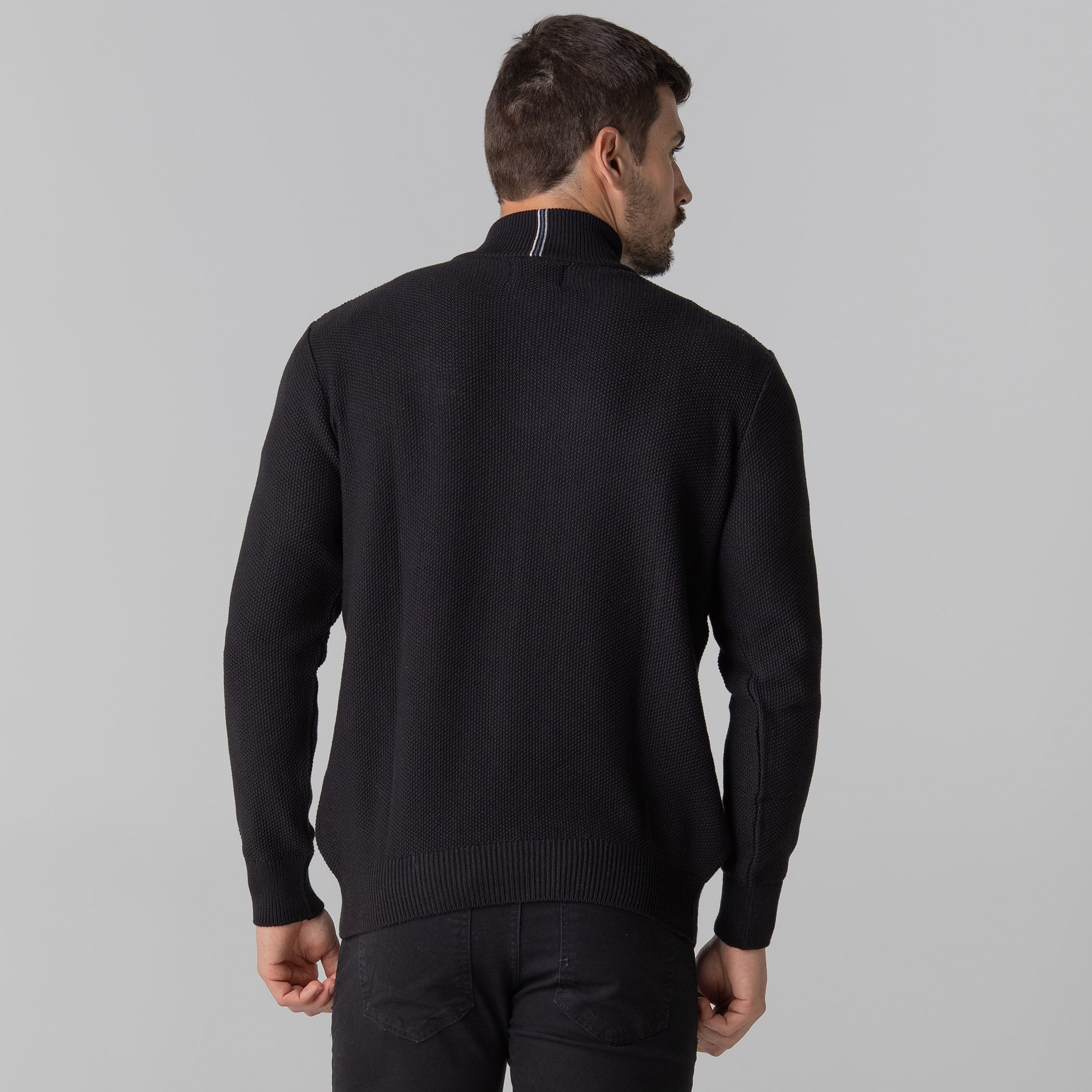 Suéter masculino Lancaster em tricô premium meio zíper gola alta