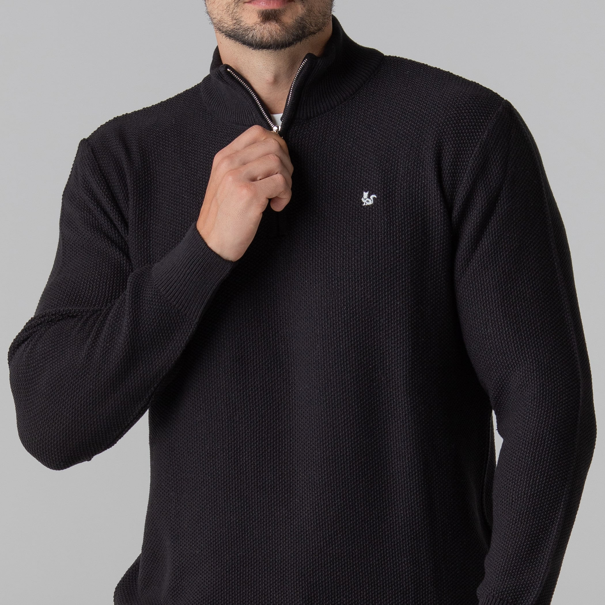 Suéter masculino Lancaster em tricô premium meio zíper gola alta