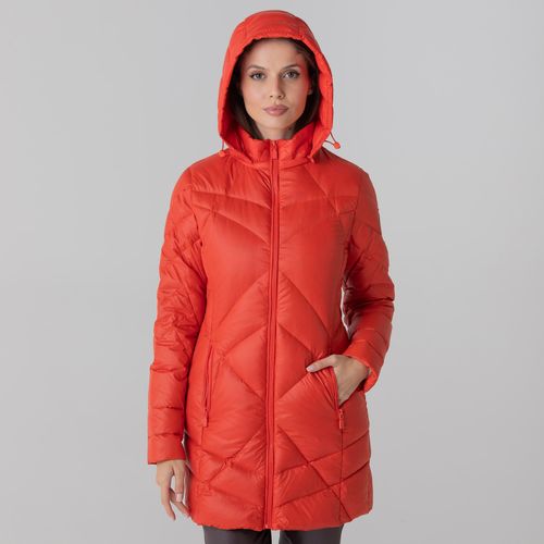 Casaco feminino puffer Ultralight Alpine Abondance de pluma com capuz removível