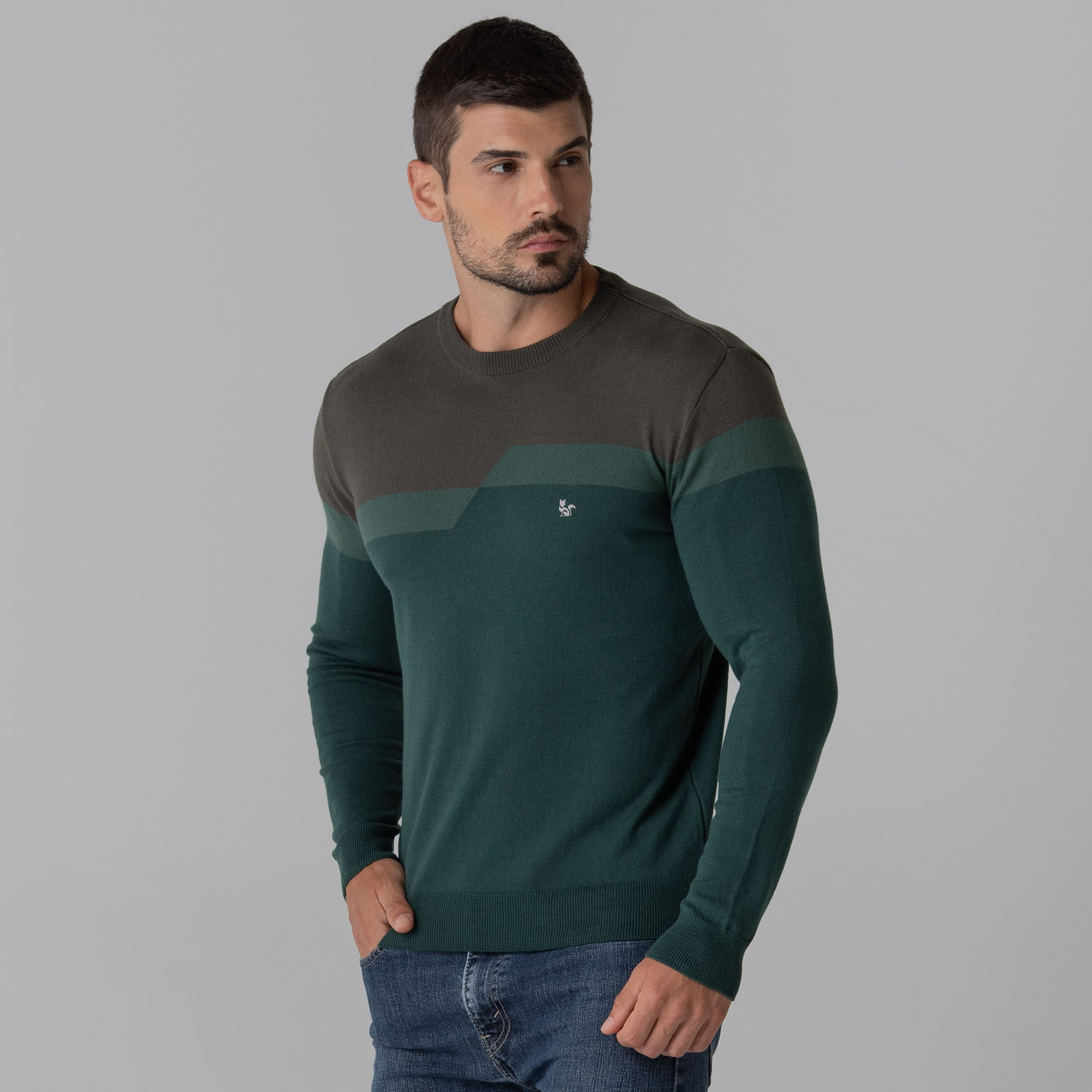 Suéter masculino em tricô premium Sheffield gola redonda