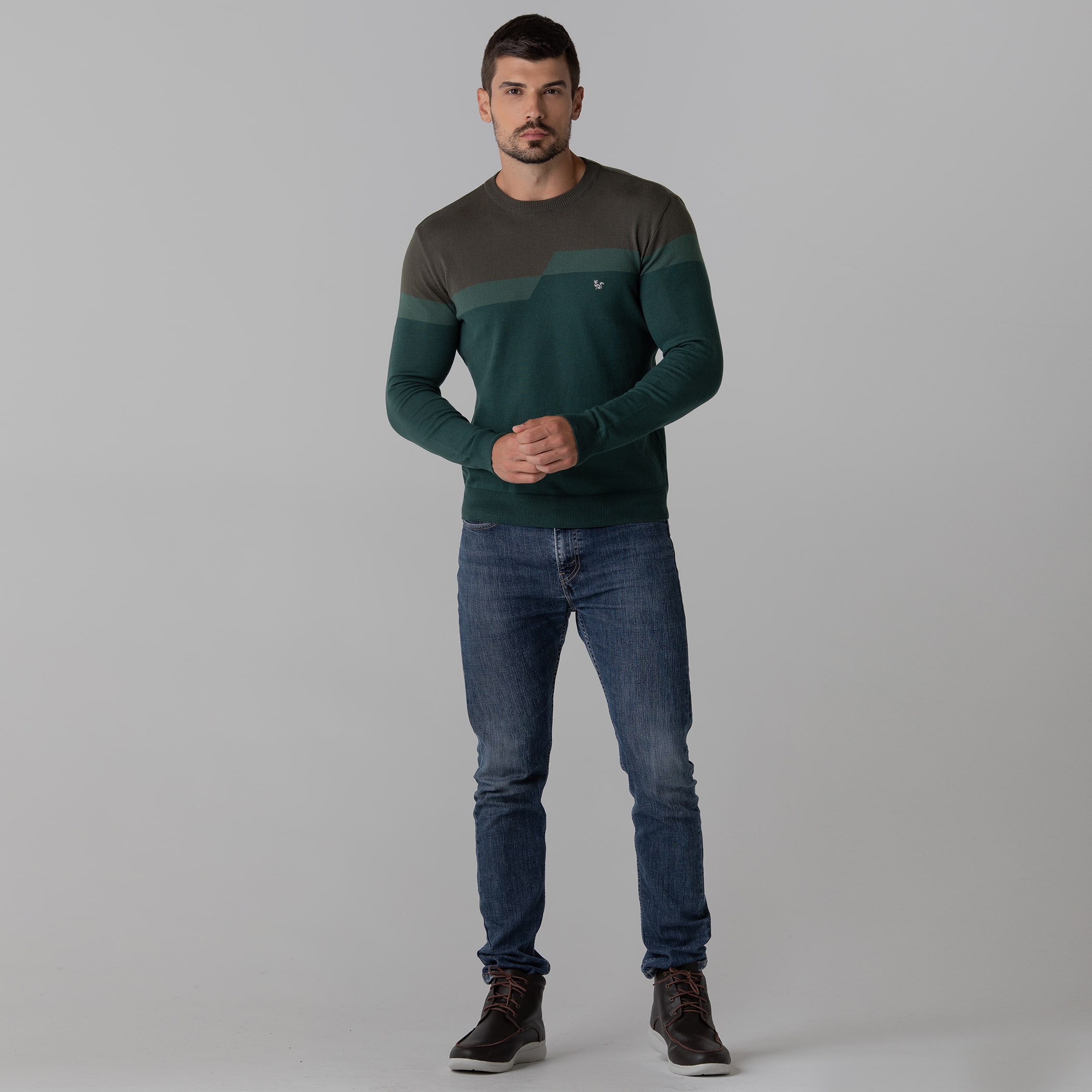 Suéter masculino em tricô premium Sheffield gola redonda
