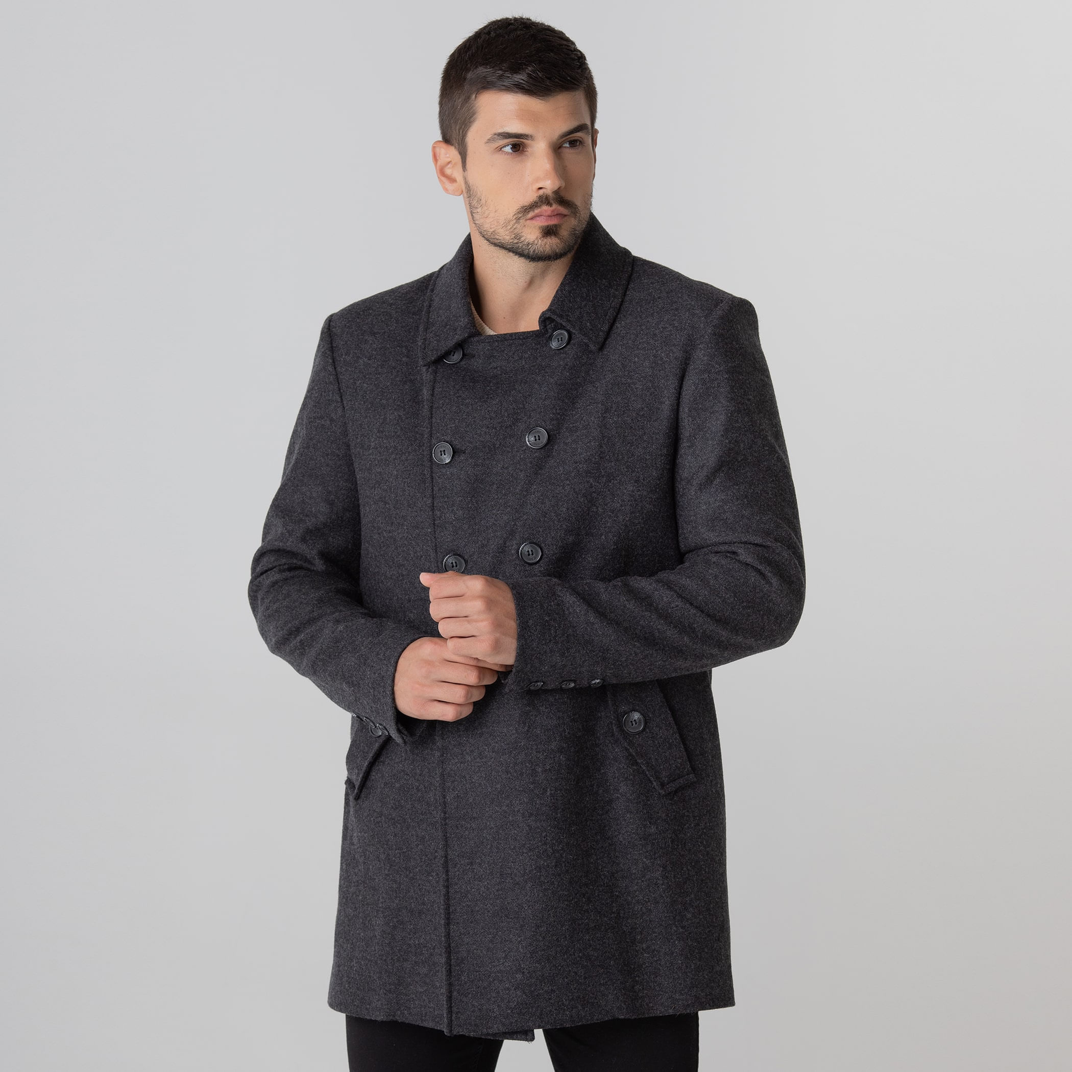 Casaco térmico transpassado masculino em lã premium Cannes