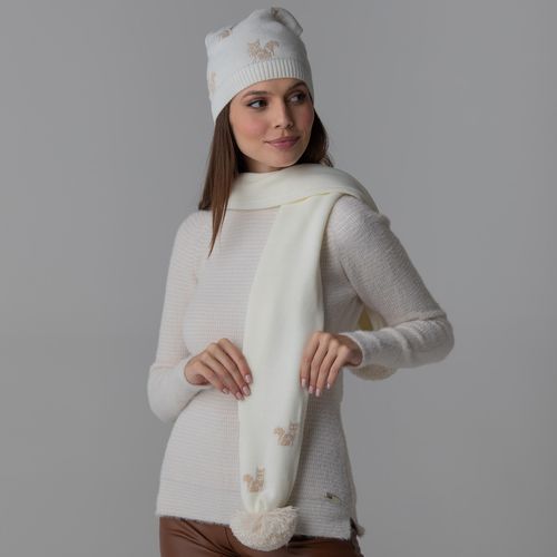 Cachecol Feminino Shiny Snow Fox Pompom Tricô Premium