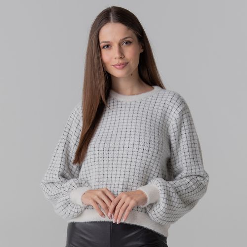 Suéter feminino em tricô peluciado confort Nottingham manga bufante