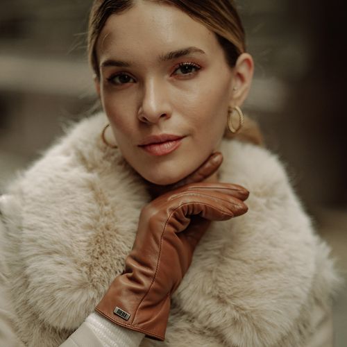 Luva Touch Screen em couro impermeável para neve Térmica Feminina Insulation