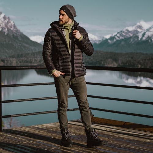 Jaqueta Masculina puffer Puerto Varas Impermeável de Pluma Ultralight Alpine Pro com capuz removível