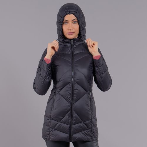 Casaco feminino puffer Ultralight Alpine Abondance de pluma com capuz removível