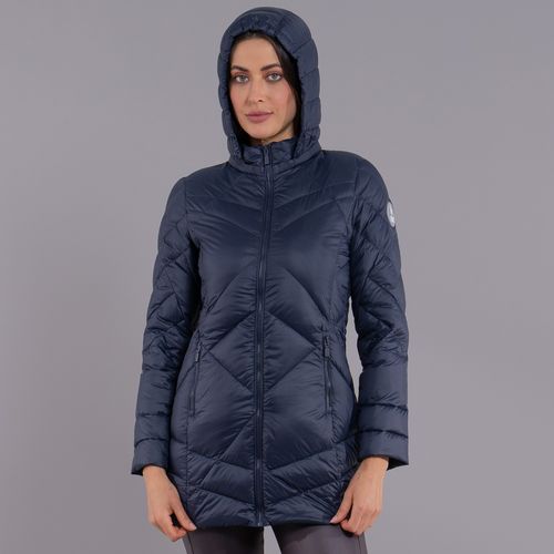 Casaco feminino puffer Ultralight Alpine Abondance de pluma com capuz removível