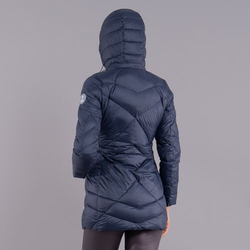 Casaco feminino puffer Ultralight Alpine Abondance de pluma com capuz removível