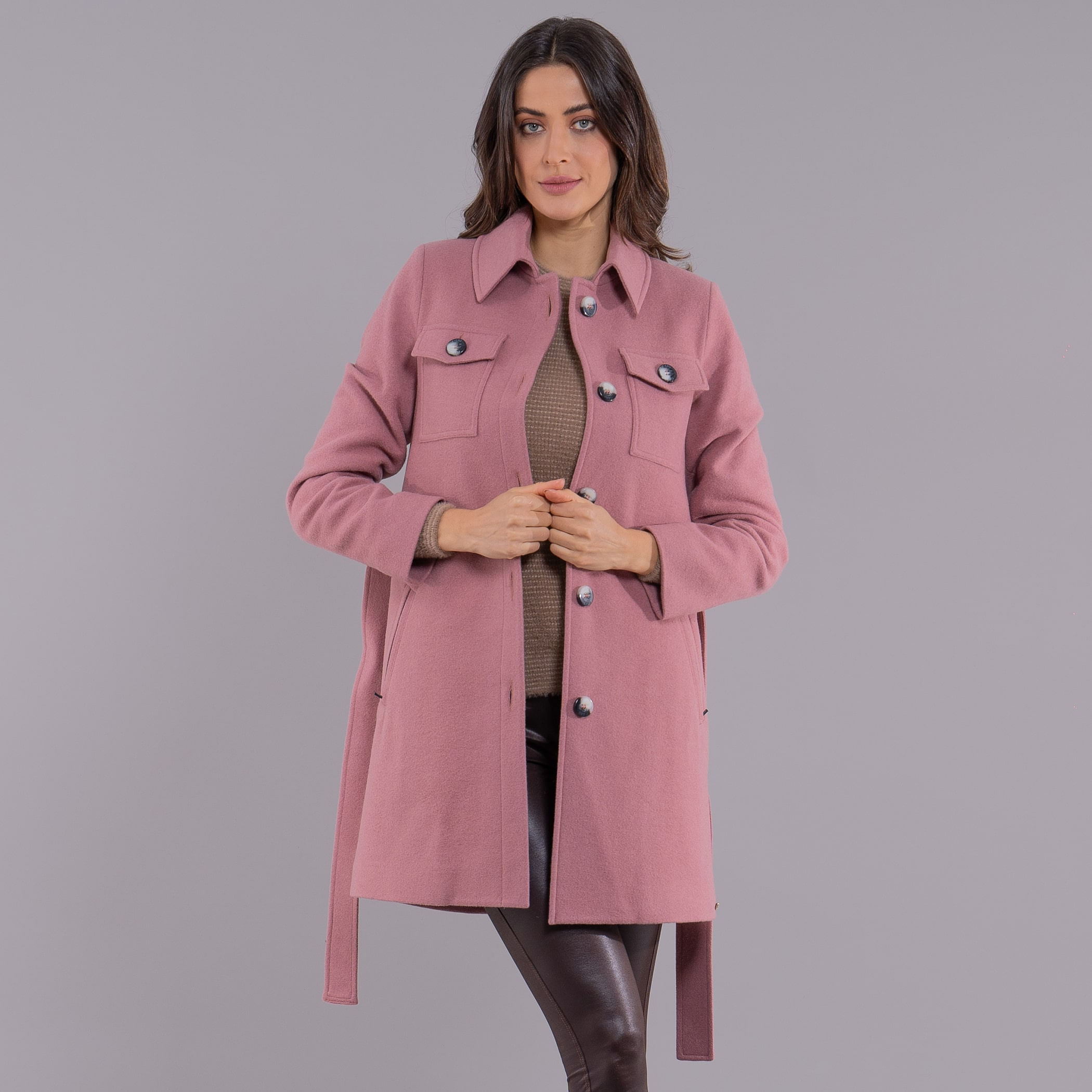 Casaco Térmico Feminino Saint-Tropez em lã premium com cinto