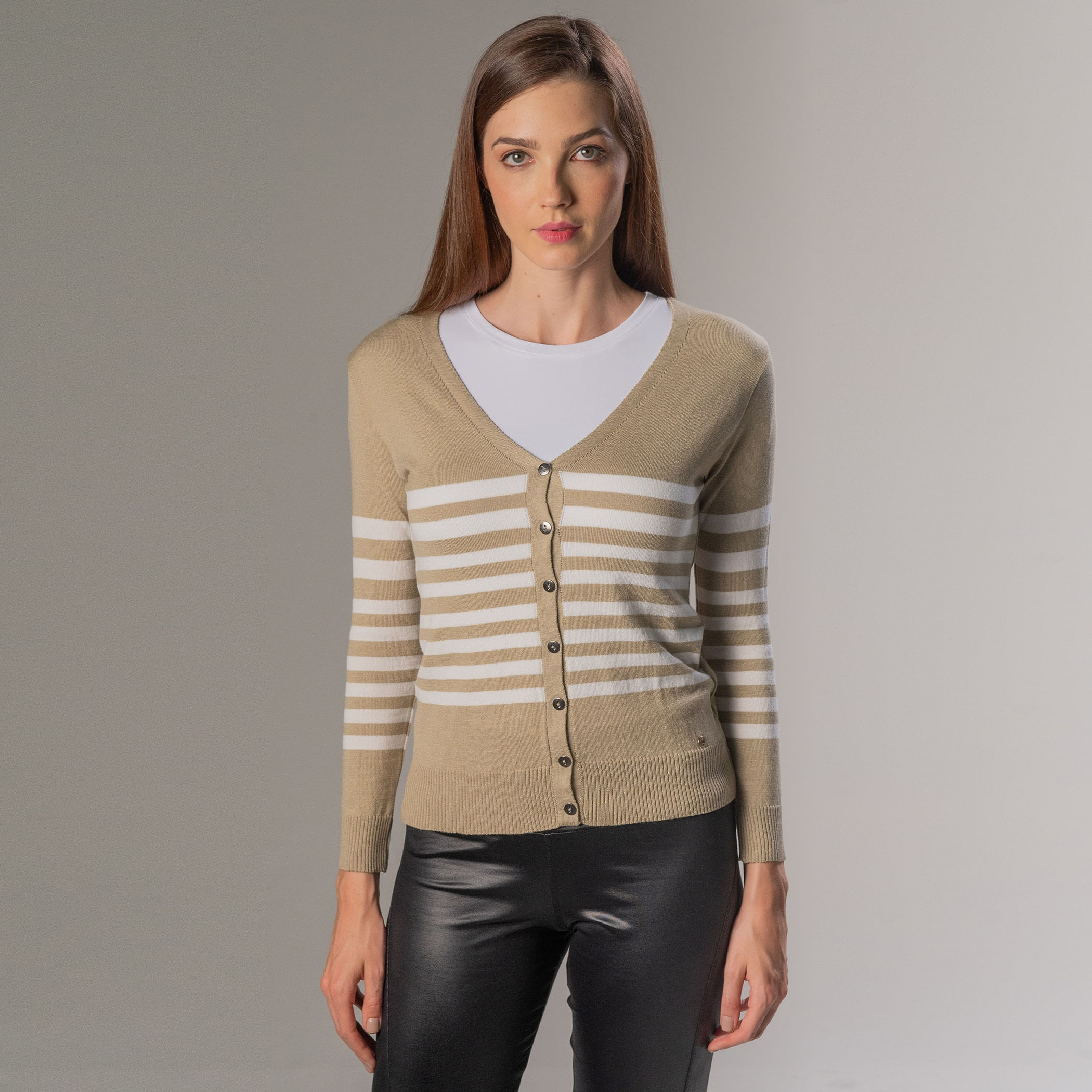 Cardigan Feminino Tricô Listrado Sevilha