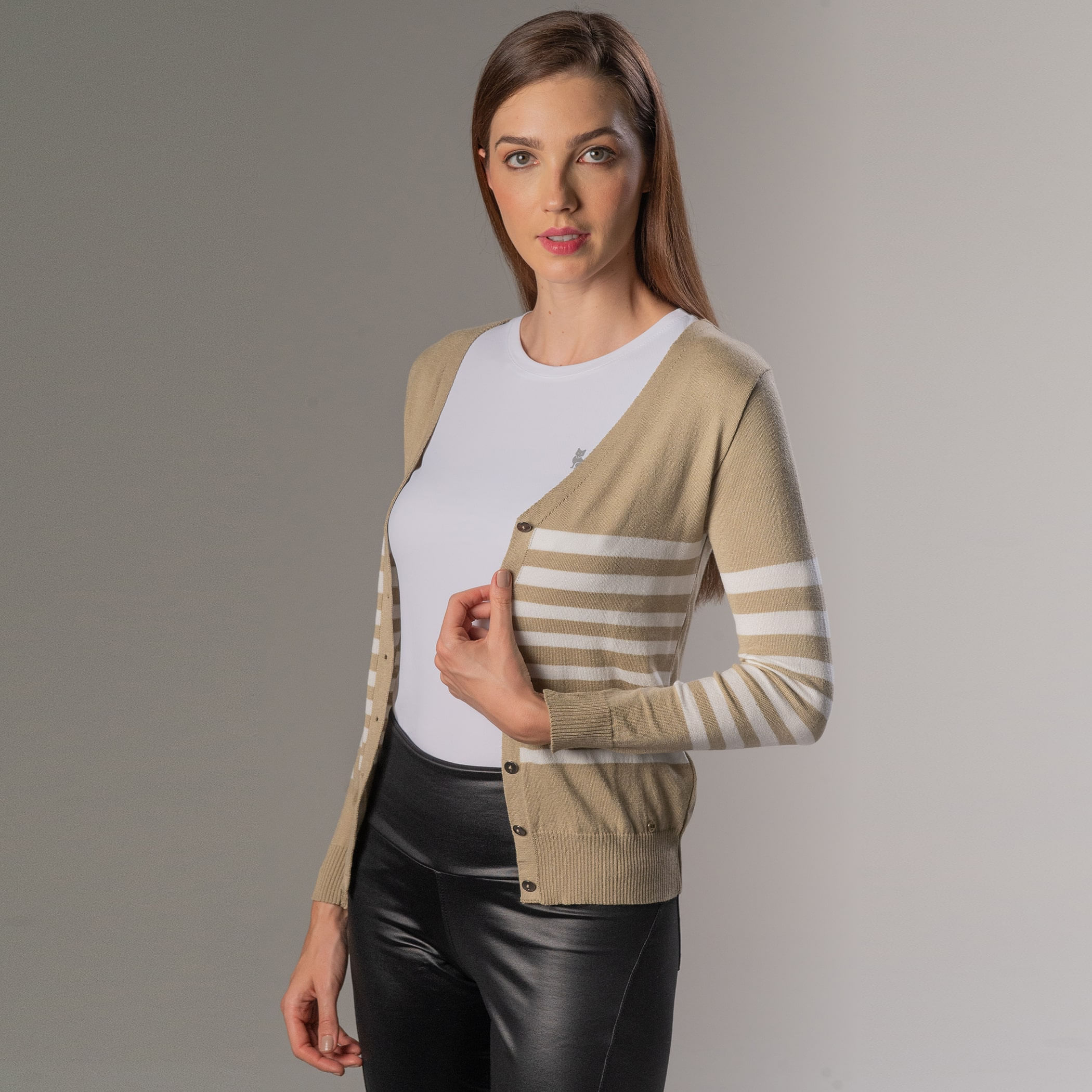 Cardigan Feminino Tricô Listrado Sevilha