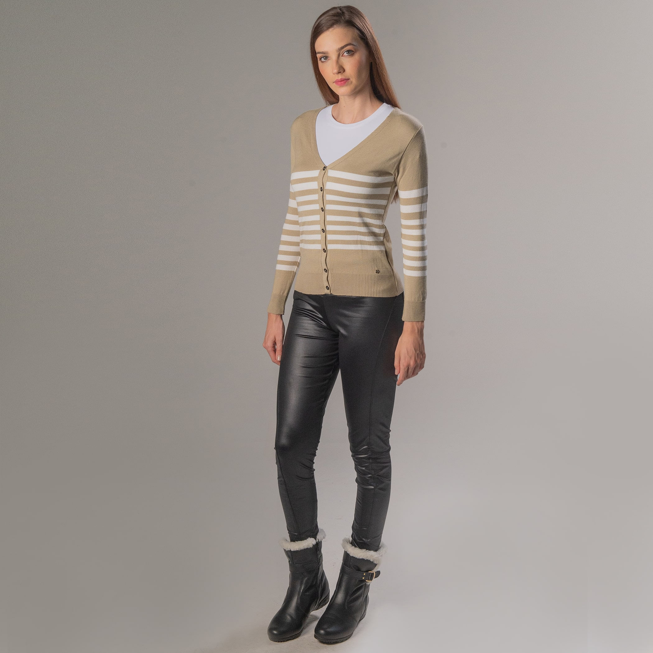 Cardigan Feminino Tricô Listrado Sevilha