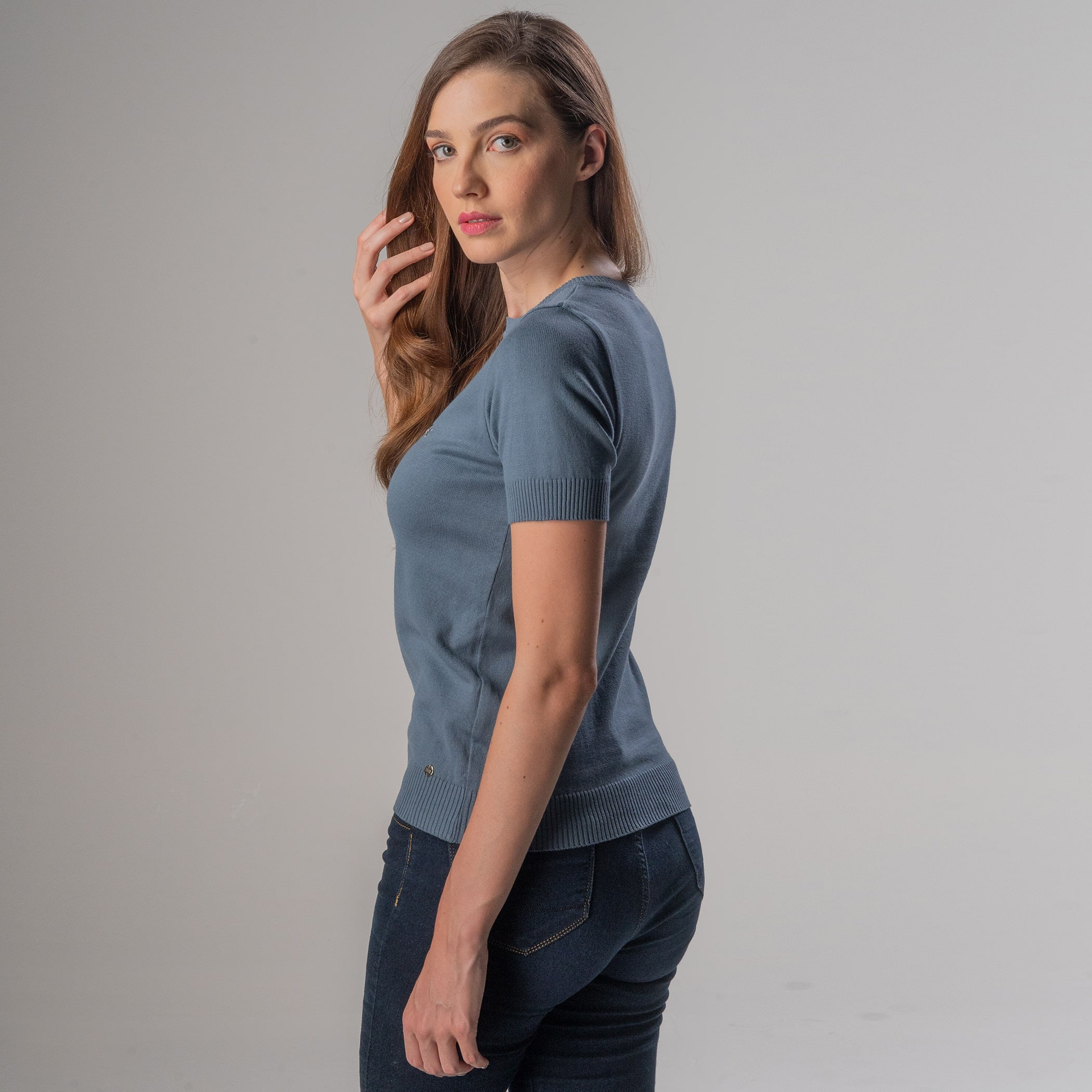 Blusa Tricô Feminina Manga Curta Brooklyn
