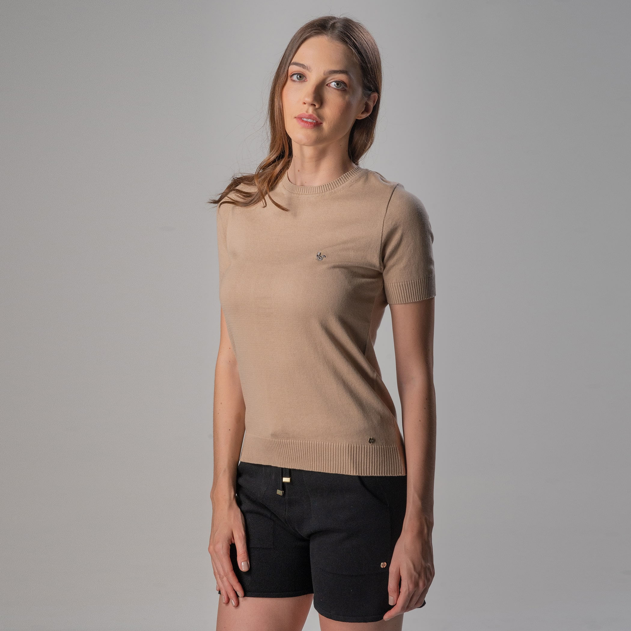 Blusa Tricô Feminina Manga Curta Brooklyn