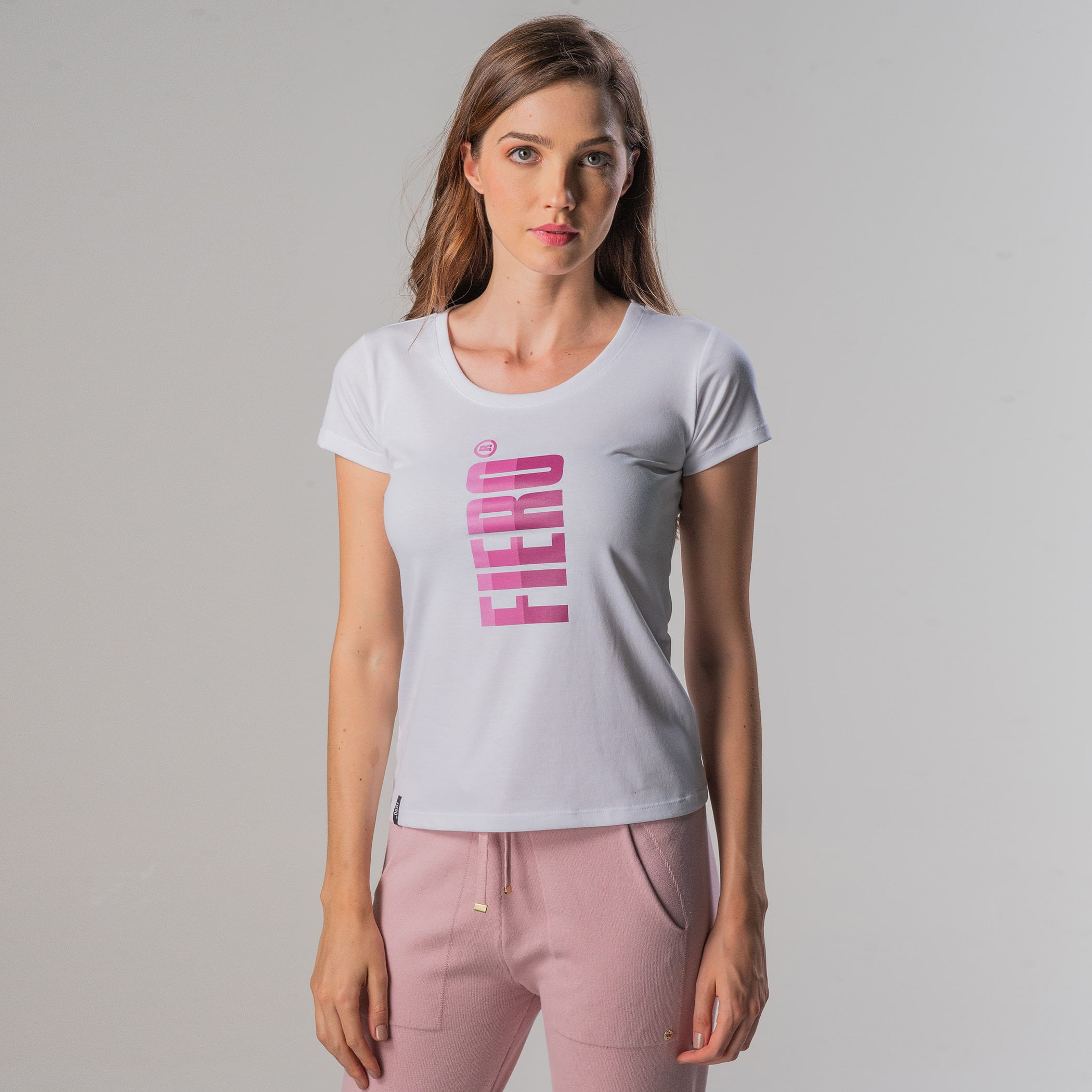 Camiseta Feminina Baby Look Manga curta Degradê Fiero