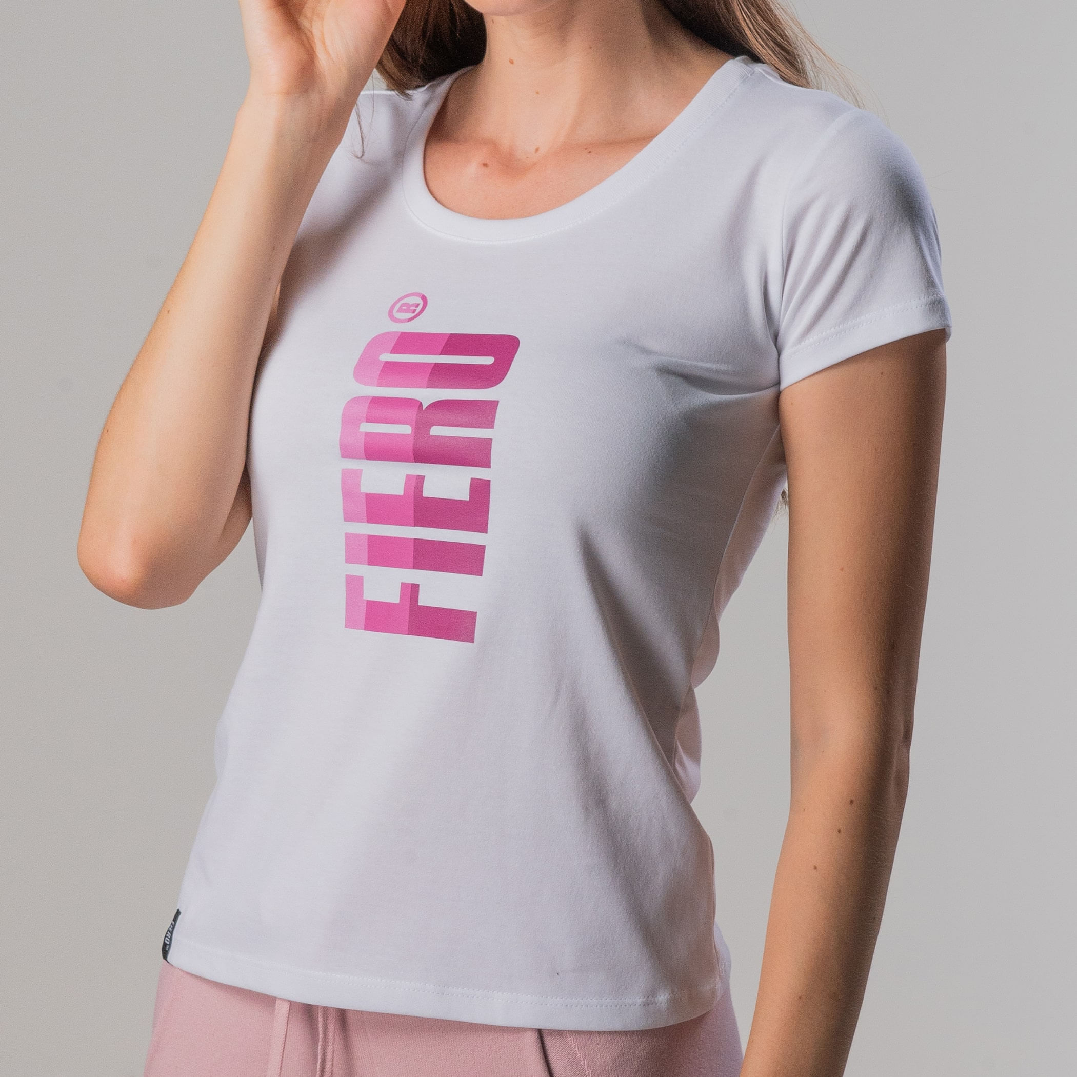 Camiseta Feminina Baby Look Manga curta Degradê Fiero