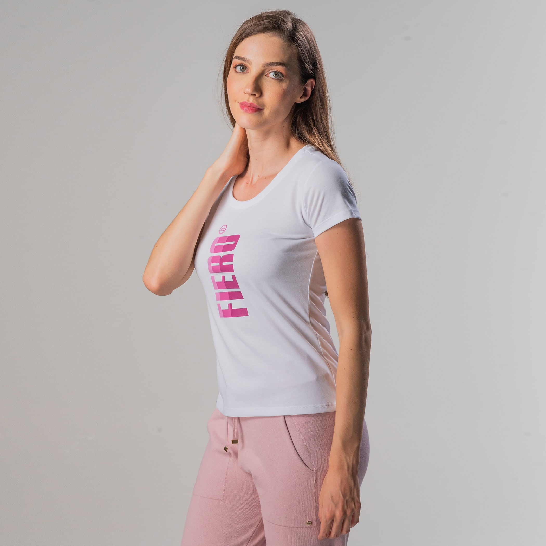 Camiseta Feminina Baby Look Manga curta Degradê Fiero