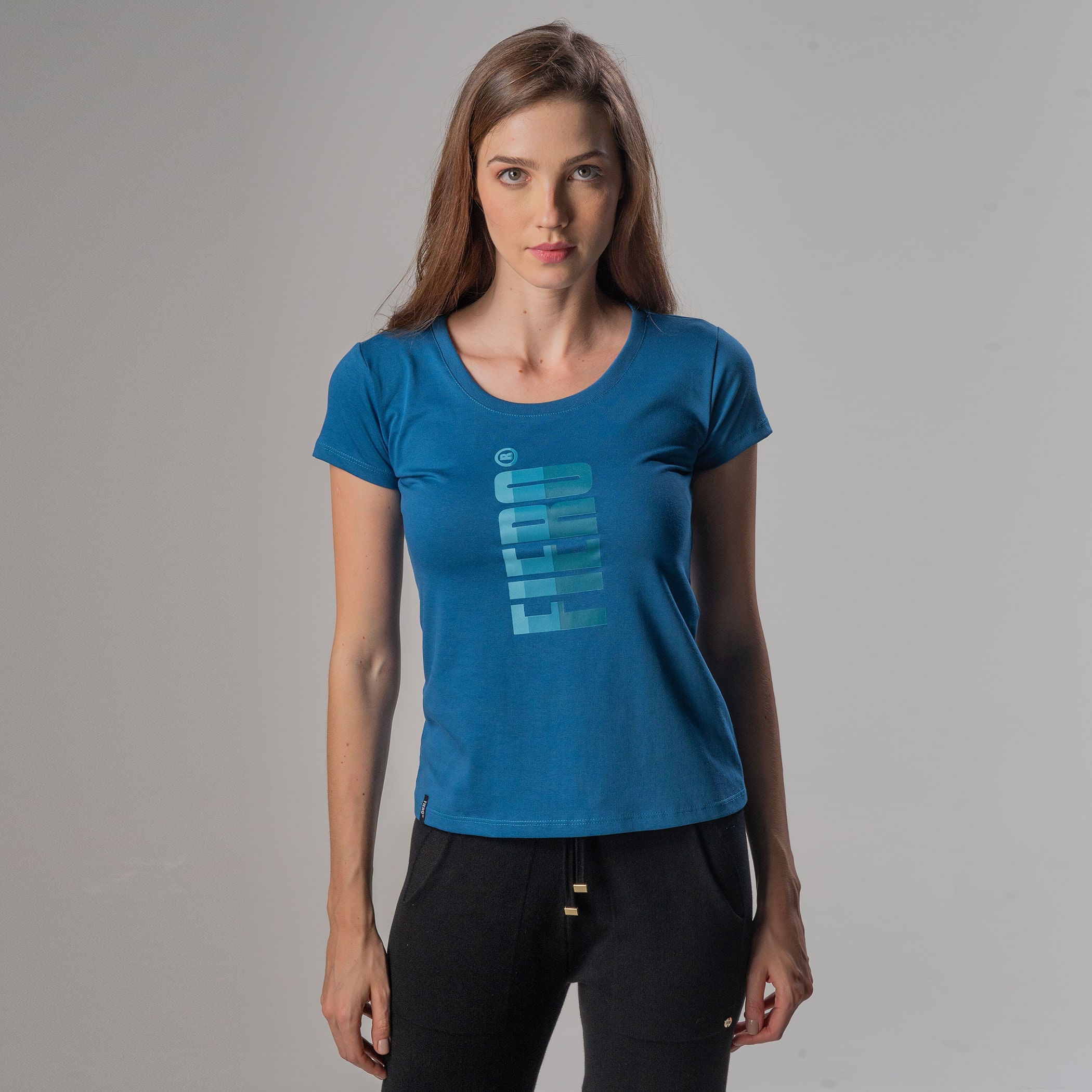 Camiseta Feminina Baby Look Manga curta Degradê Fiero