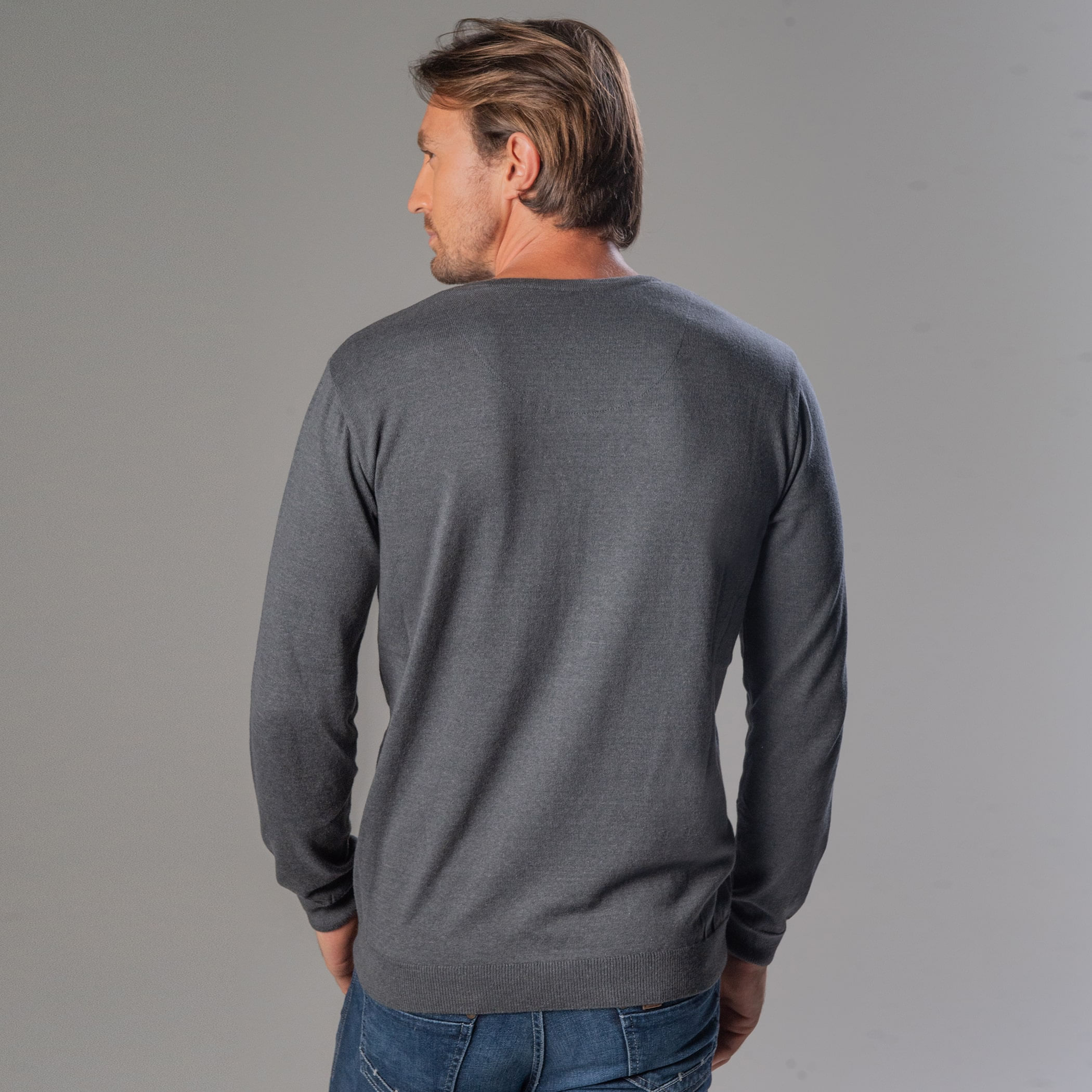 Suéter Masculino Tricô Premium Losango Scotland Gola V - Cinza