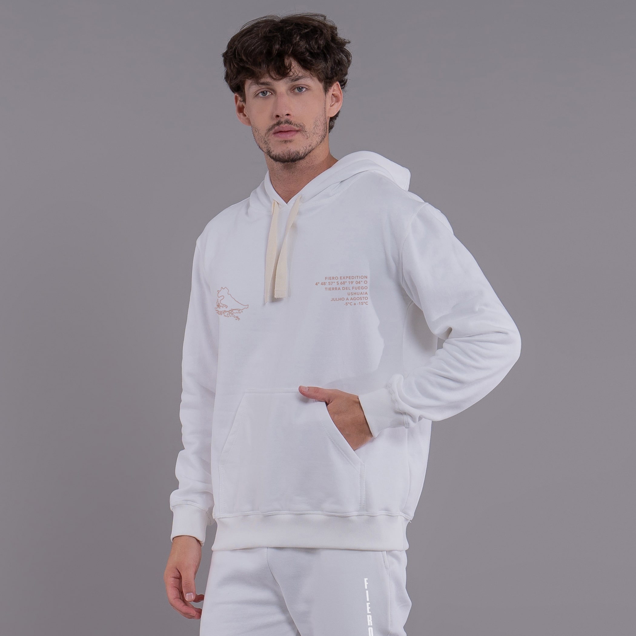 Moletom masculino Coordenadas Ushuaia canguru com forro peluciado