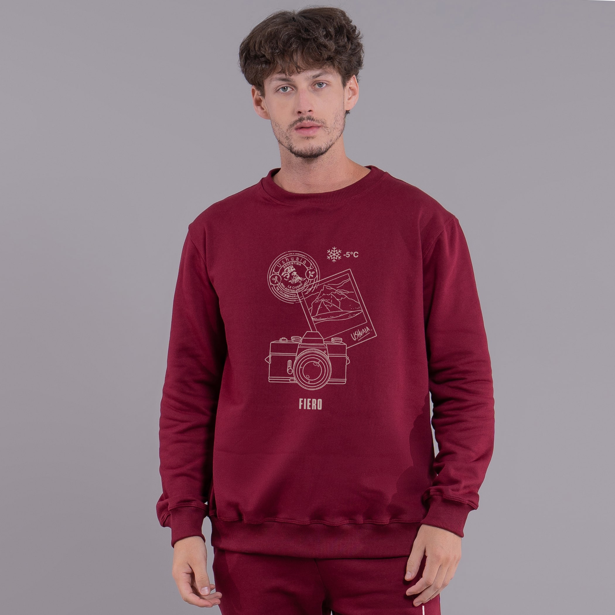 Moletom masculino Winter Photo gola redonda com forro peluciado