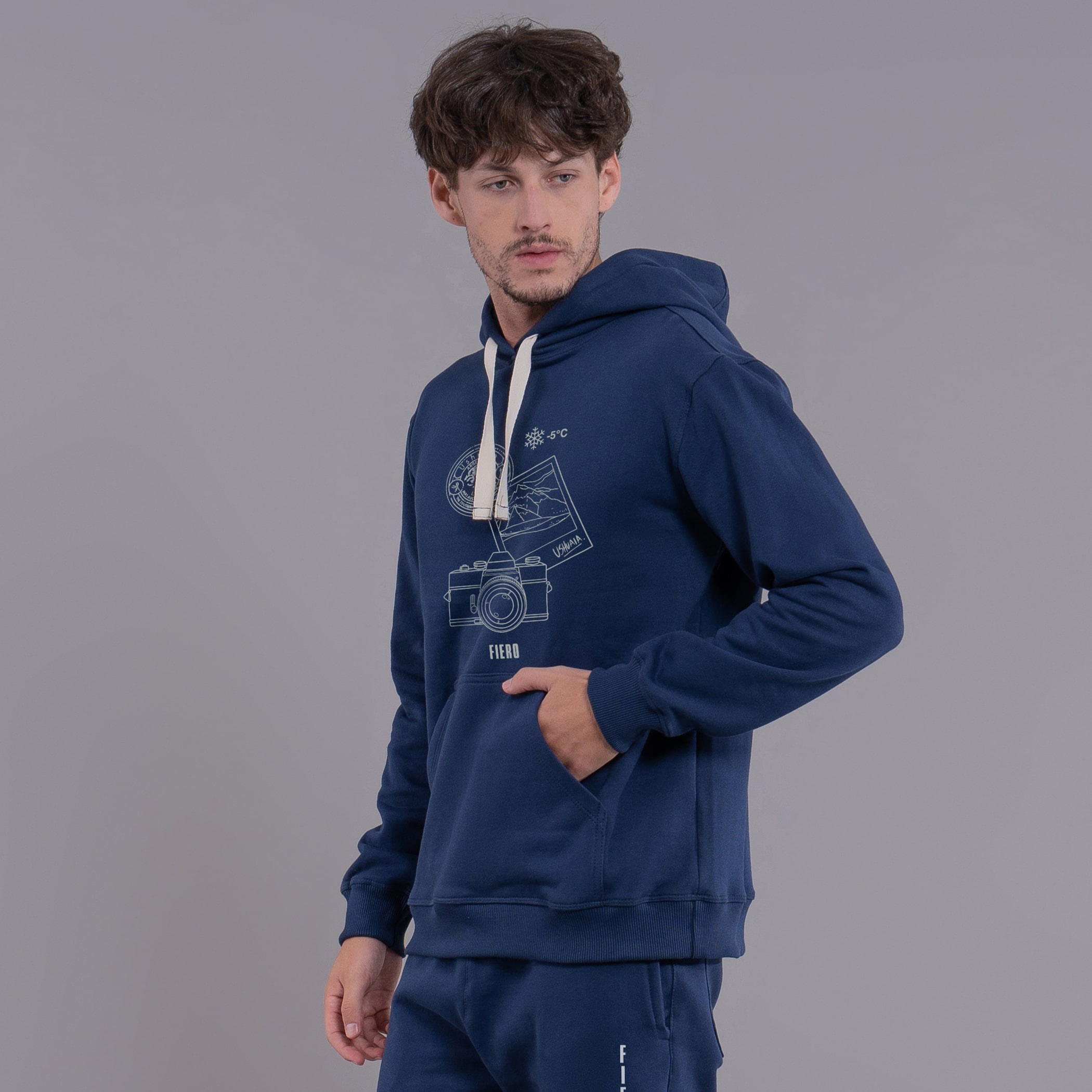 Moletom masculino Winter Photo canguru com forro peluciado