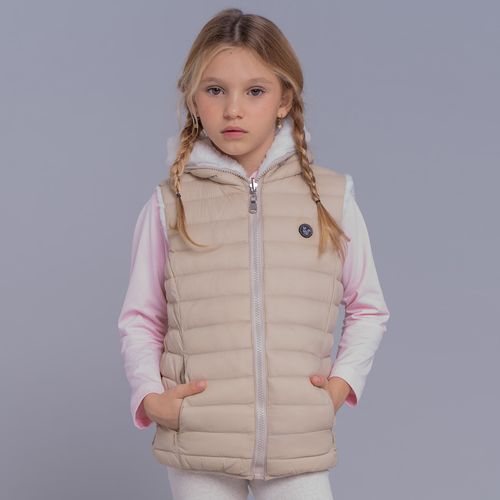 Colete infantil puffer Nagano reversível forrado com capuz