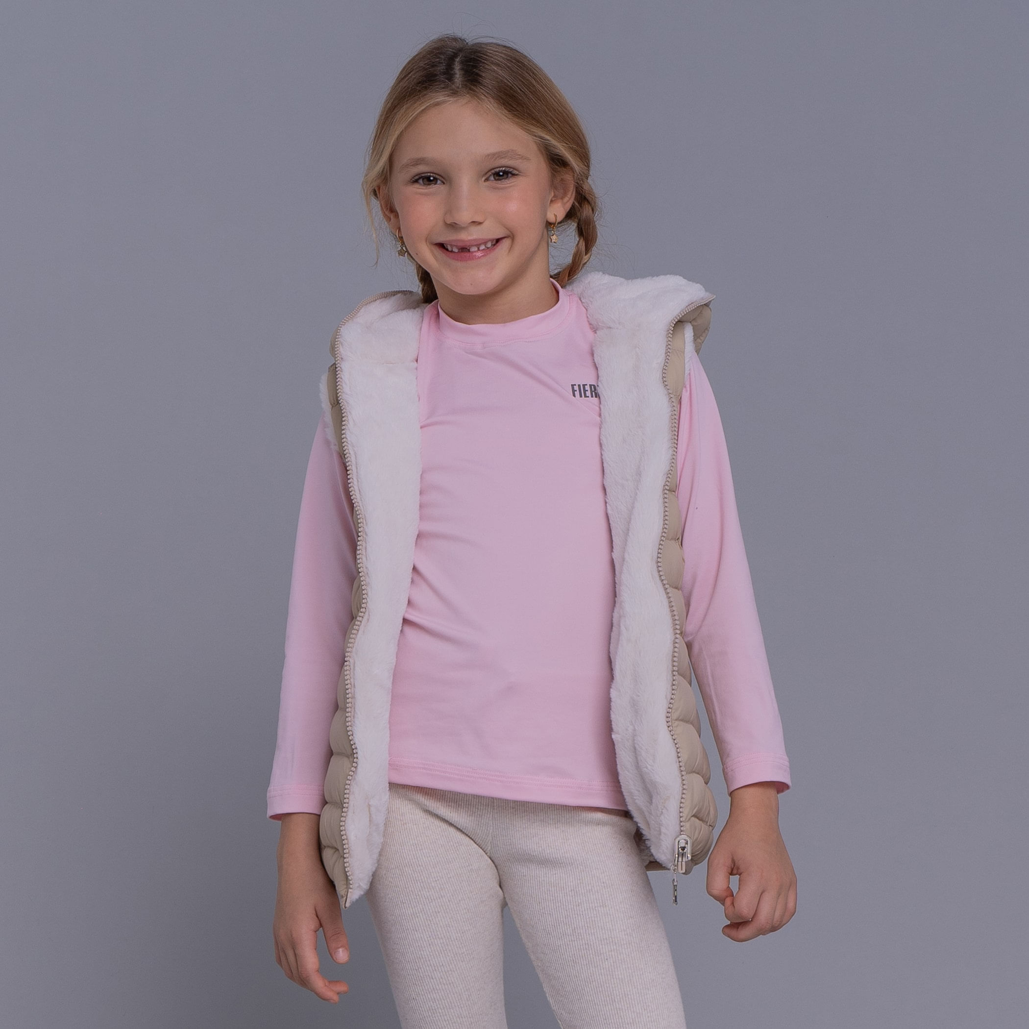 Colete infantil puffer Nagano reversível forrado com capuz