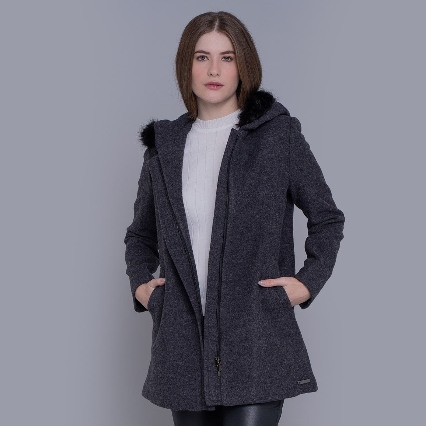 Casaco térmico feminino Langham em lã premium com capuz