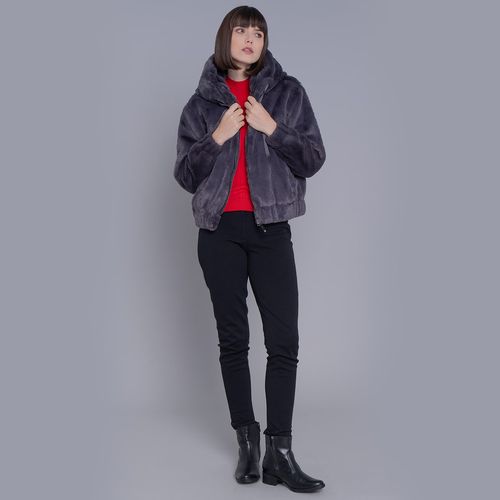 Jaqueta feminina de pelos Luxury Teddy com capuz