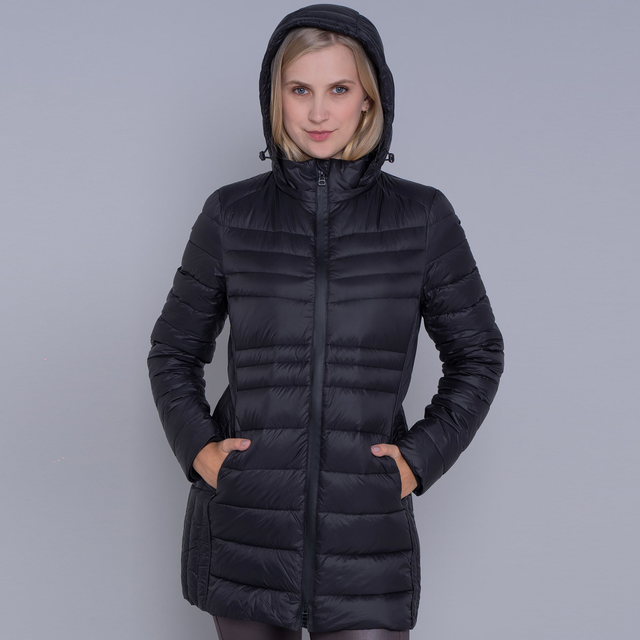 Casaco feminino puffer Ultralight Alpine Zonda de pluma com capuz removível