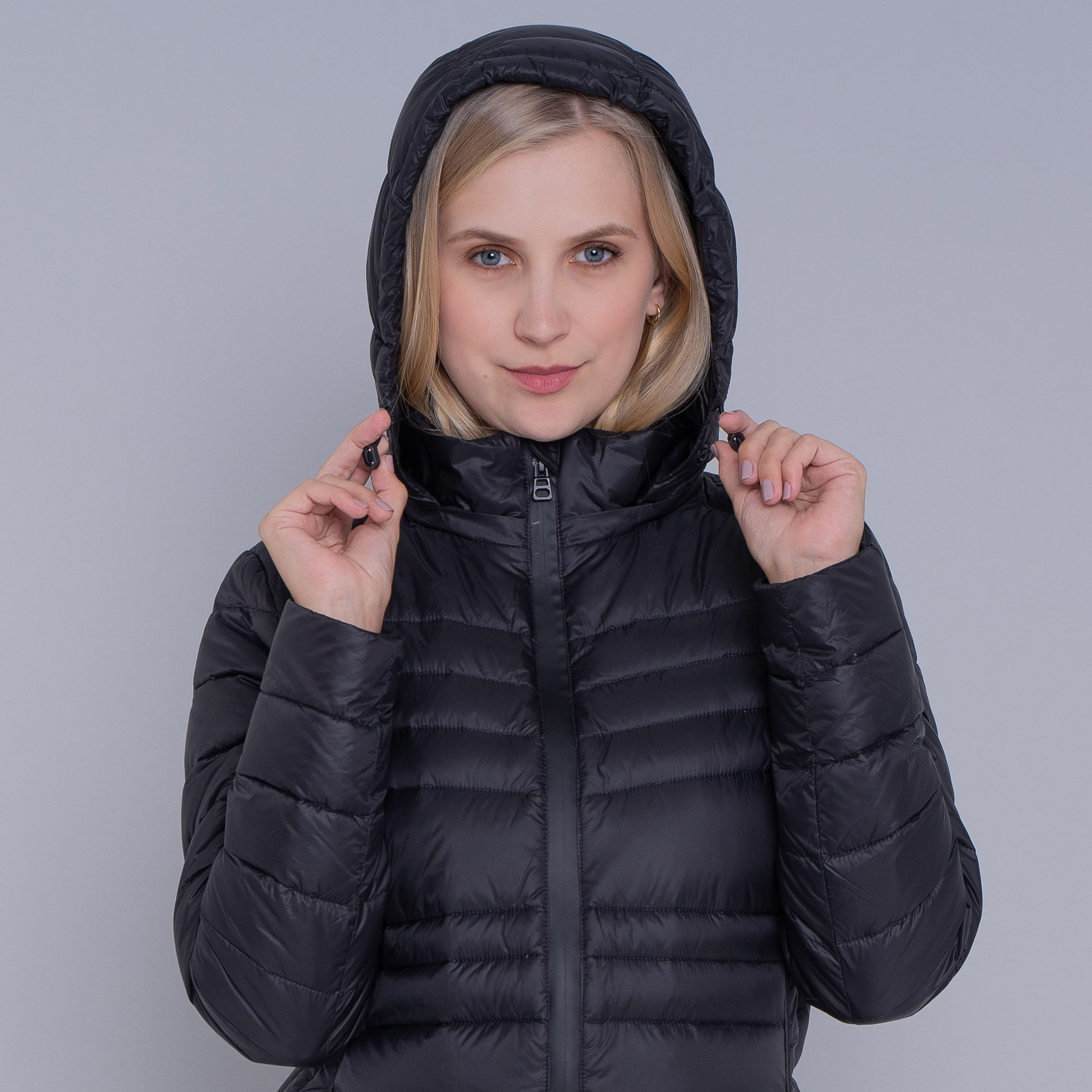 Casaco feminino puffer Ultralight Alpine Zonda de pluma com capuz removível